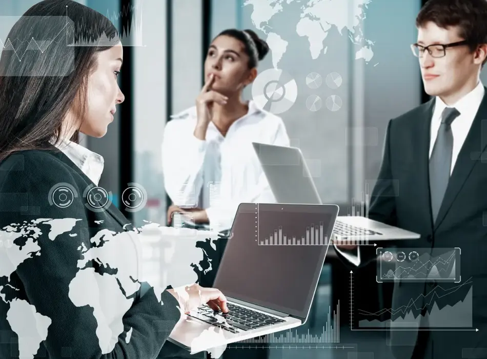 attractive-european-businesspeople-blurry-modern-office-interior-using-laptops-with-abstract-digital-business-chart-map-hologram-company-teamwork-digital-data-concept-double-exposure 1