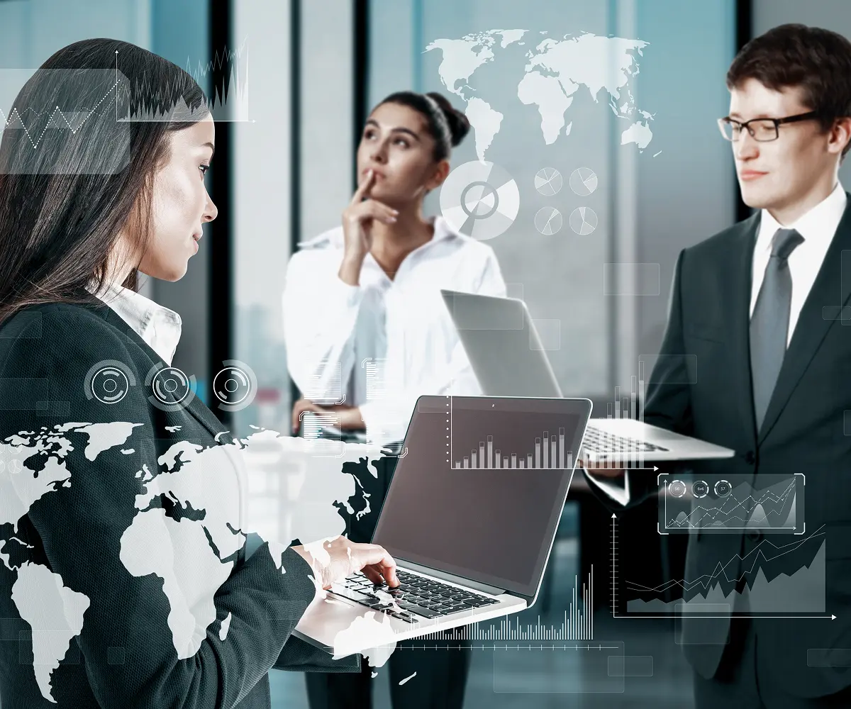 attractive-european-businesspeople-blurry-modern-office-interior-using-laptops-with-abstract-digital-business-chart-map-hologram-company-teamwork-digital-data-concept-double-exposure 1